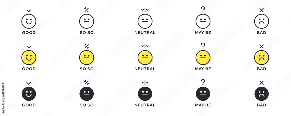 Emotion Icon Pack - Good, Bad, Maybe. Evaluation or rating - good, bad ...