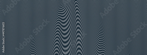 Moire vector abstract background, linear contrast virtual digital effect image, hypnotic texture, optical art trendy modern style, black and white distorted grid.