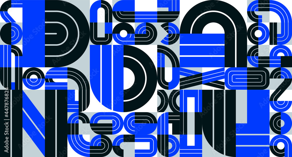 Seamless pattern with geometric elements vector trendy design, blue typography parts tiling background, abstract composition. Seamless pattern with geometric elements vector trendy design, blue typography parts tiling background, abstract composition.