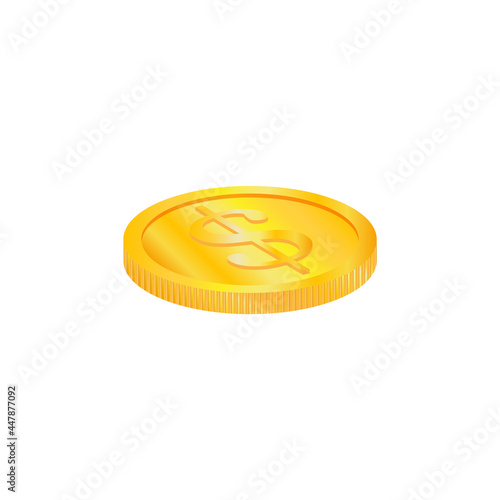 A gold coin is a financial symbol on a white background.