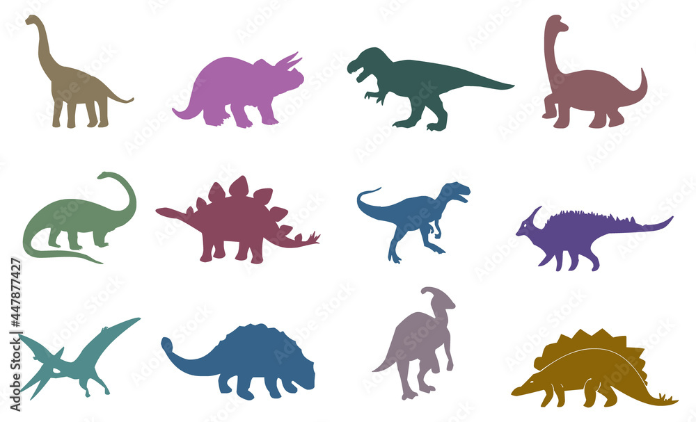 Fototapeta premium Dinosaur colorful icon set on white background