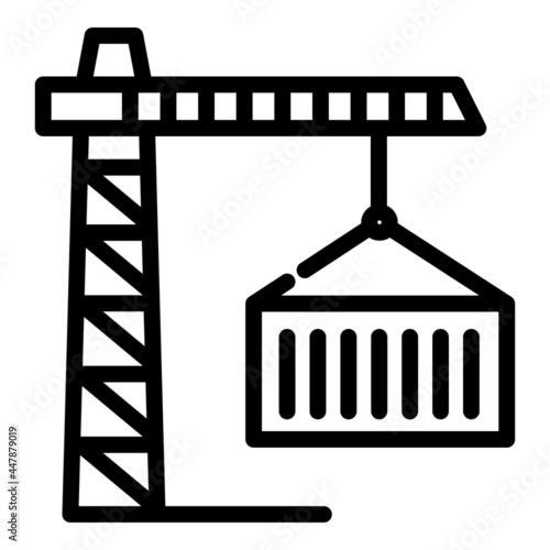 Marine port crane icon. Outline marine port crane vector icon for web design isolated on white background