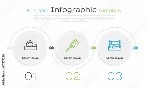 Set line Ferris wheel, Toy horse and Volleyball net with ball. Business infographic template. Vector