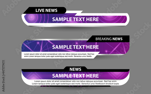 Set collection vector of Broadcast News Lower Thirds Template layout design banner for bar Headline news title, sport game in Television, Video and Media Channel