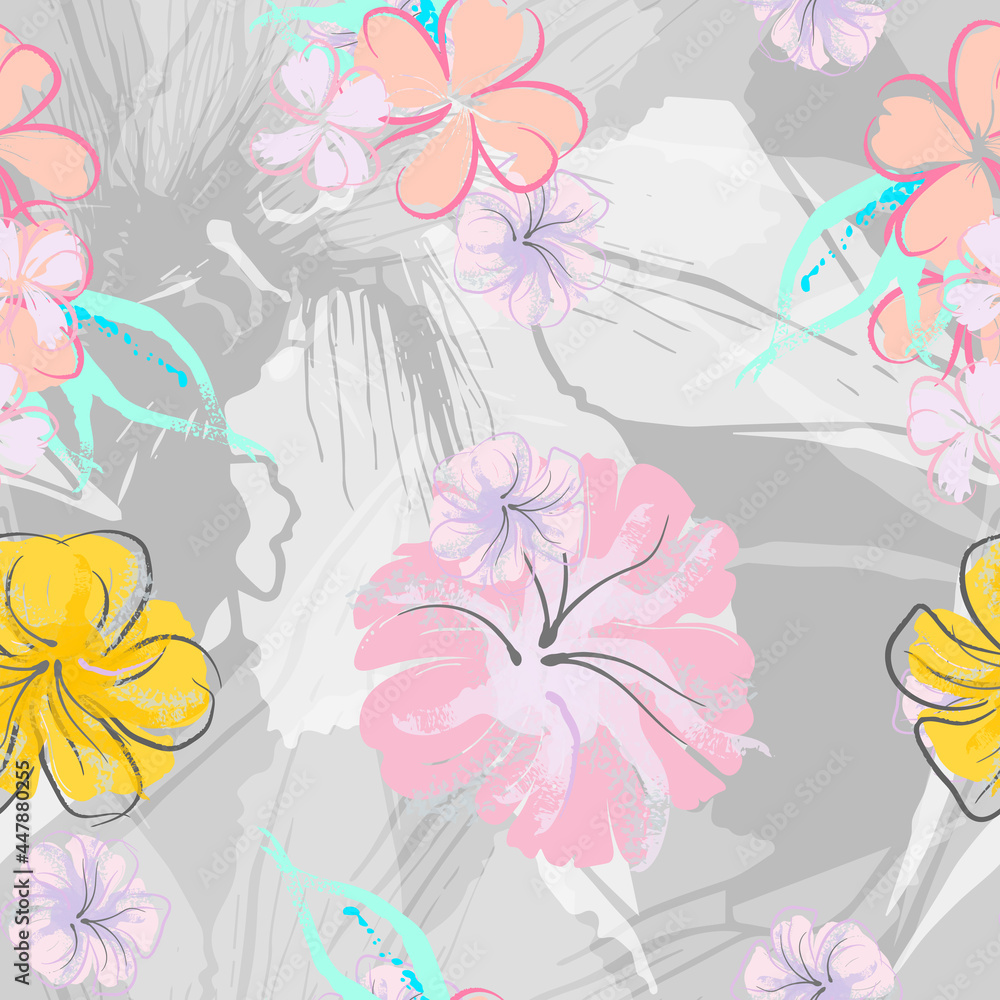 Pink Flowers Blooming Pattern. Pastel Watercolor. Pink Flowers Blooming Pattern. Pastel Watercolor.