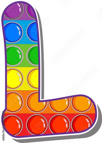 Letter L. Rainbow colored letters in the form of a popular children's game pop it. Bright letters on a white background.  Bright letters on a white background. 