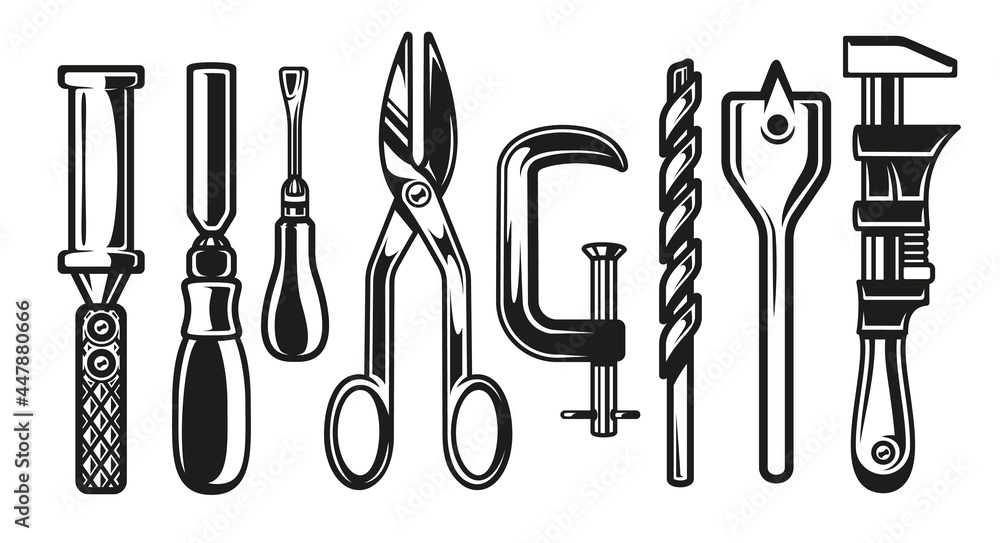 Mini set carpenter tools on white background Mini set carpenter tools on white background