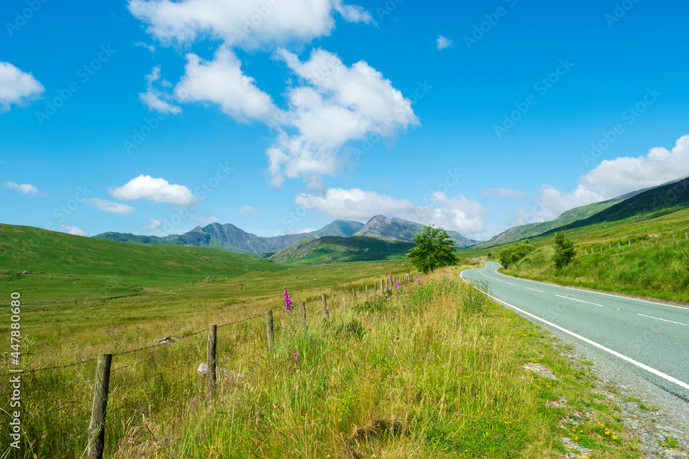 Mount Snowdon and surrounding mountain range in Snowdonia National Park, North West Wales, UK
