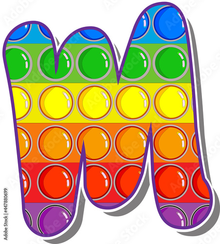 Letter M. Rainbow colored letters in the form of a popular children's game pop it. Bright letters on a white background.  Bright letters on a white background. 