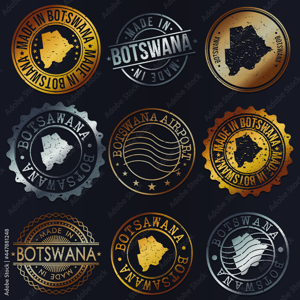 Naklejka premium Botswana Business Metal Stamps. Gold Made In Product Seal. National Logo Icon. Symbol Design Insignia Country.