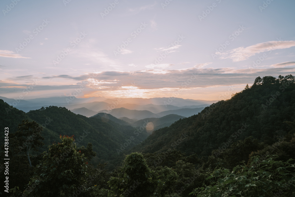 Fototapeta premium Landscape of beautiful sunset in mountains