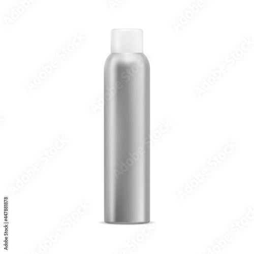 Aerosol spray bottle. Aluminum deodorant can mockup. aluminium silver cylinder container. Mist sprayer freshener tube. Metallic chrome pack, paint tin
