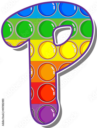 Letter P. Rainbow colored letters in the form of a popular children's game pop it. Bright letters on a white background.  Bright letters on a white background. 