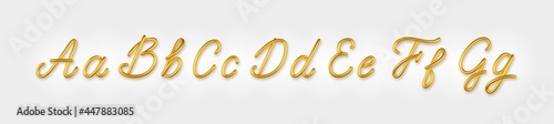 Gold 3d realistic capital and lowercase letters on a light background.
