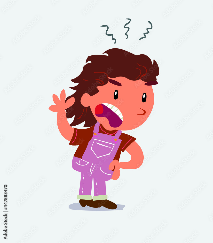 Indigned cartoon character of little girl on jeans vehemently shakes his hand. Indigned cartoon character of little girl on jeans vehemently shakes his hand.