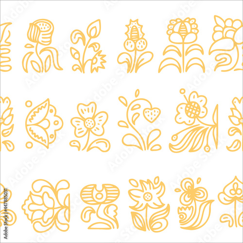Pattern in folk style. Hand-drawn pattern with flowers.