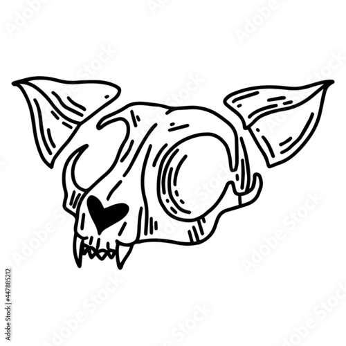 Skull of a cat. Halloween clipart. A tool for the ritual. Occult witchcraft.