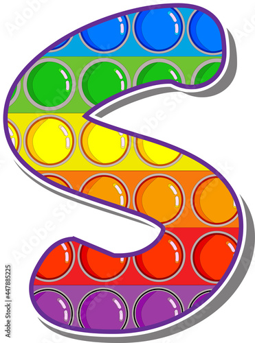 Letter S. Rainbow colored letters in the form of a popular children's game pop it. Bright letters on a white background.  Bright letters on a white background. 
