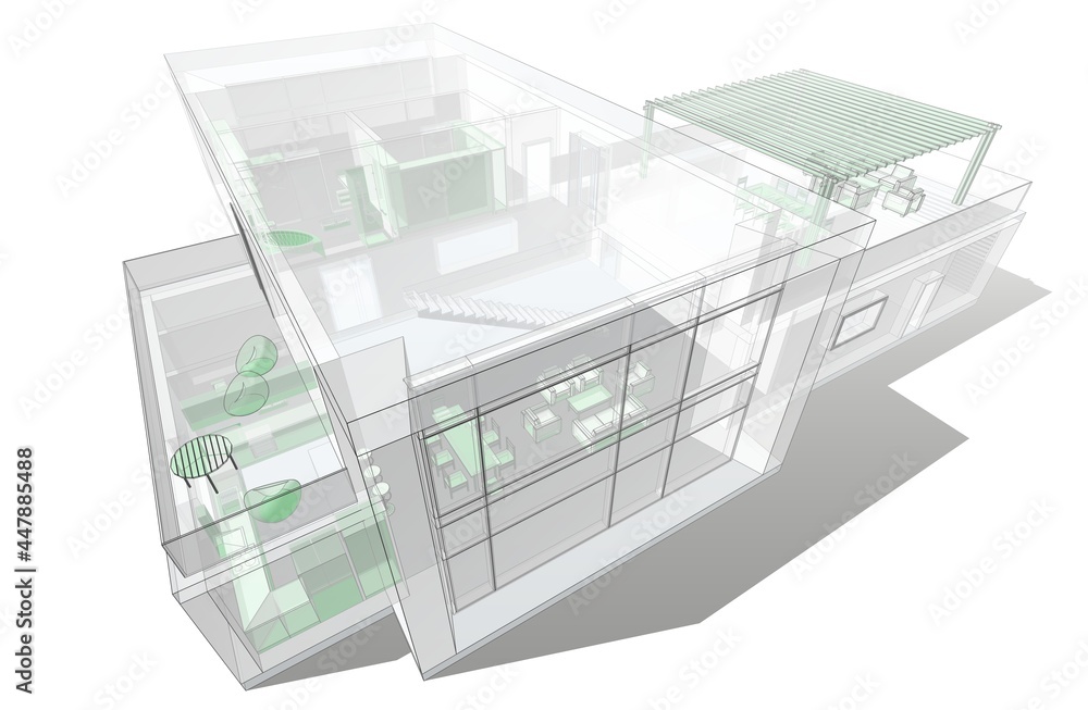 modern house architectural drawing 3d rendering and 3d illustration modern house architectural drawing 3d rendering and 3d illustration