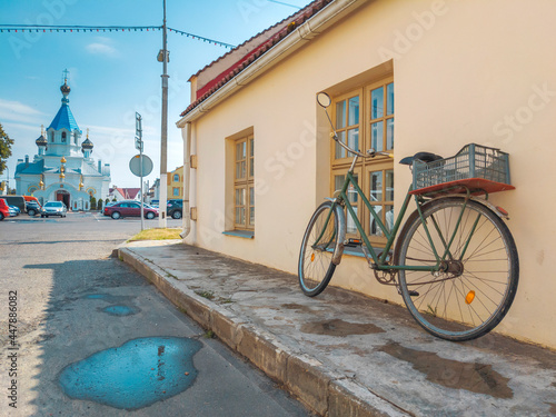 bicycle near the wall in the old Belarusian town of Postavy