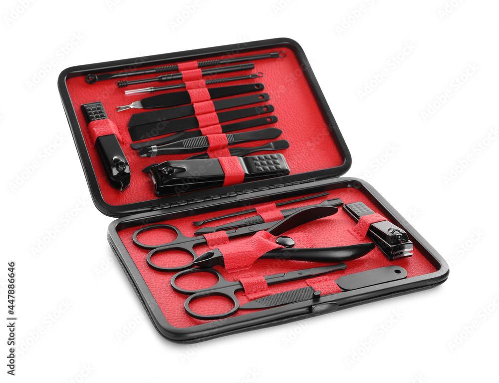 Manicure set in case isolated on white Manicure set in case isolated on white