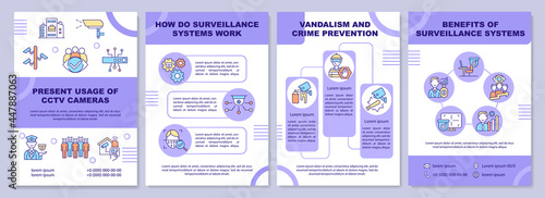 Surveillance systems work brochure template. Facial recognition. Flyer, booklet, leaflet print, cover design with linear icons. Vector layouts for presentation, annual reports, advertisement pages