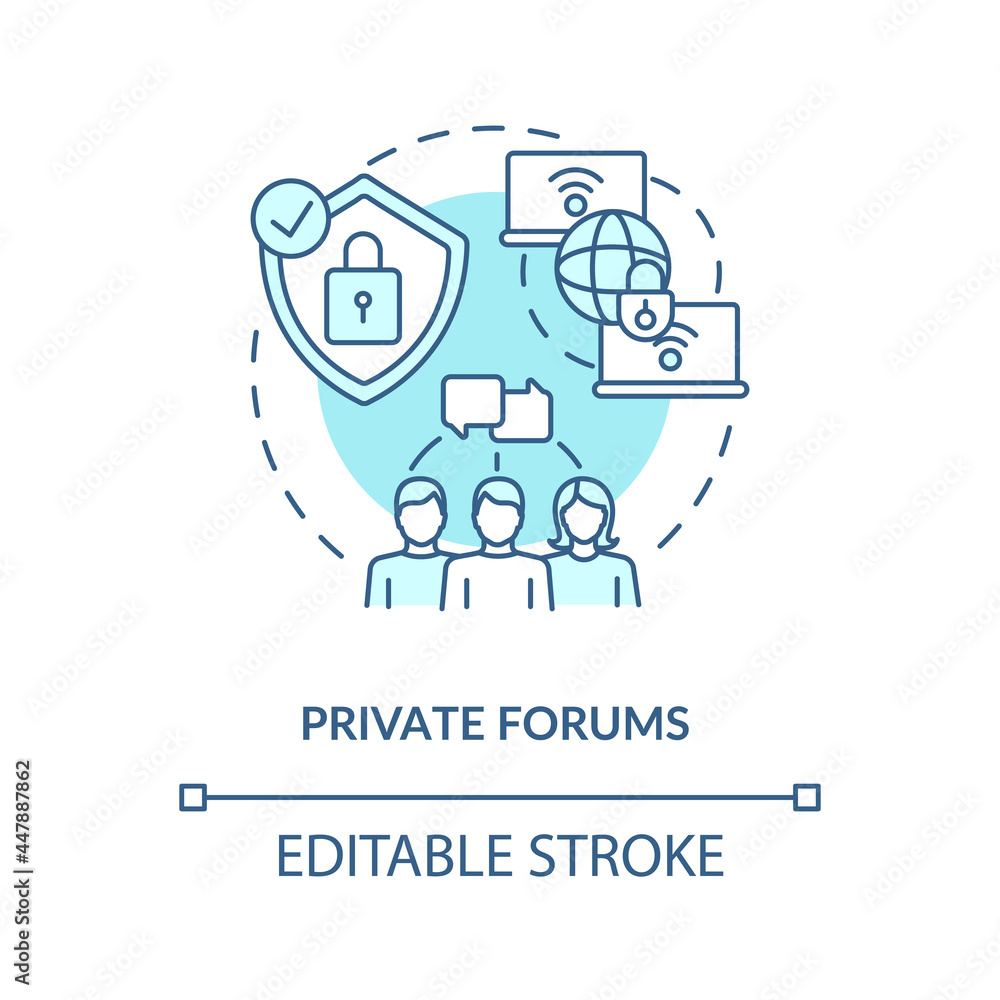 Private forum blue concept icon. Secure chat. Closed communication channel. Messaging software abstract idea thin line illustration. Vector isolated outline color drawing. Editable stroke