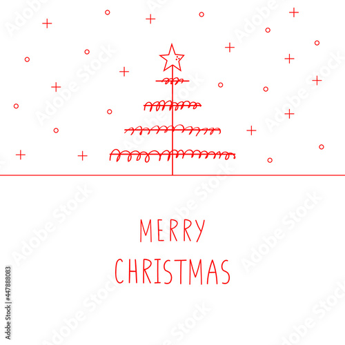 Doodle Christmas tree and handwritten lettering. Banner  poster  greeting card  brochure  flyer template. Isolated on white.New Year concept. Line art.