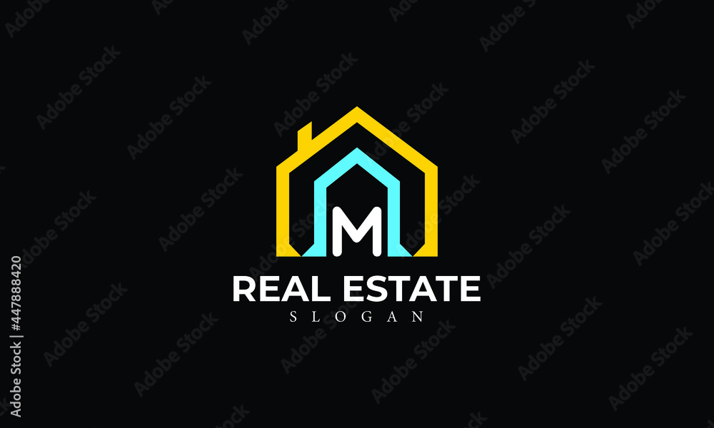 Alphabet M Real Estate Monogram Vector Logo Design, Letter M House Icon Template