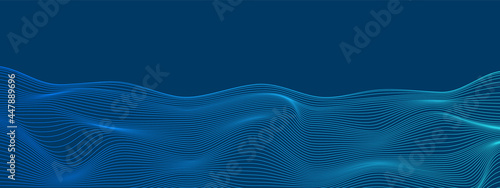 Abstract blue technology distorted lines design, digital network background, wavy surface, vector communication concept, blank space