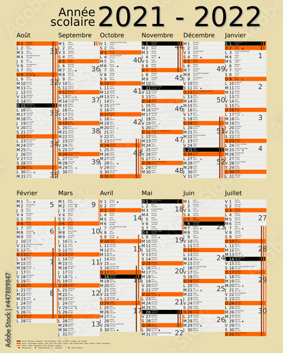 Calendrier scolaire 2021-2022, calques, vacances scolaires, Saints, 12 mois