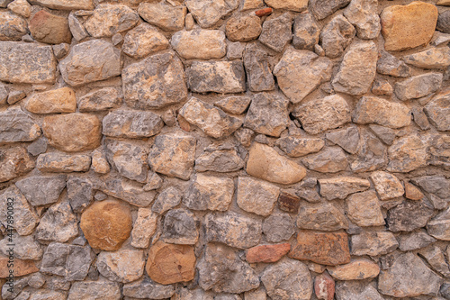 Stone wall texture background - grey stone siding with different sized stones 