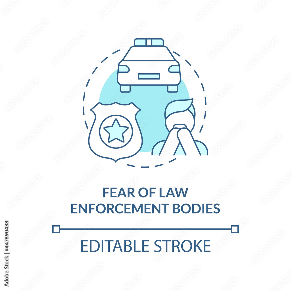 Fear of law enforcement bodies blue blue concept icon. Freedom deprivation aftermath abstract idea thin line illustration. Scared of police. Vector isolated outline color drawing. Editable stroke