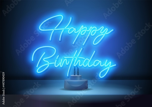 Happy Birthday Neon Text Vector. Happy Birthday neon sign, design template, modern trend design, night neon signboard. Vector illustration