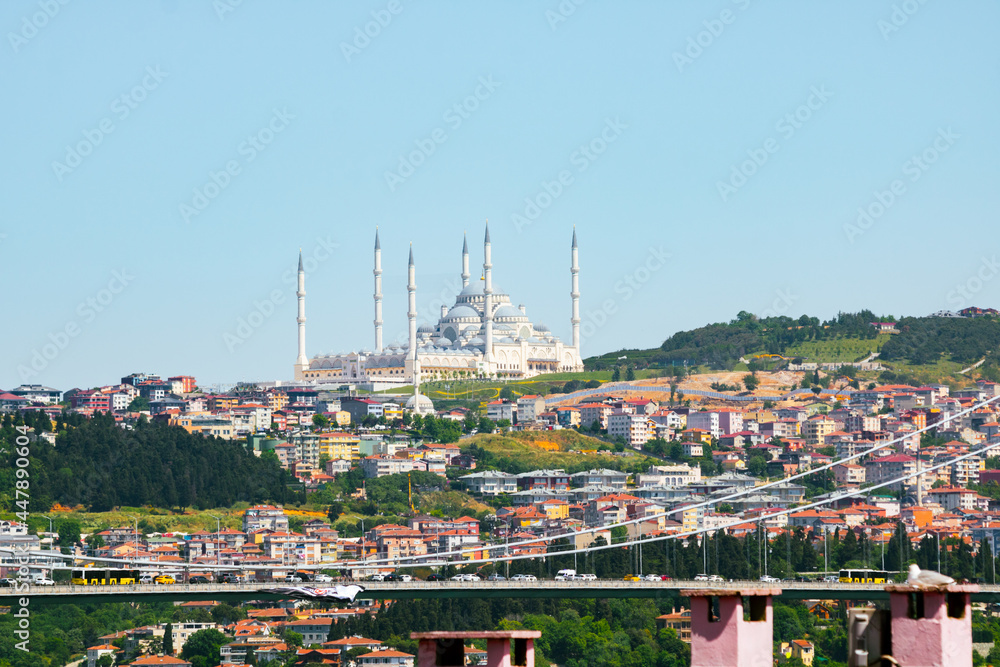 Camlica Mosque in Istanbul at daytime. Turkey's biggest mosque. Ramadan, islamic new year, laylat al-qadr background photo. 