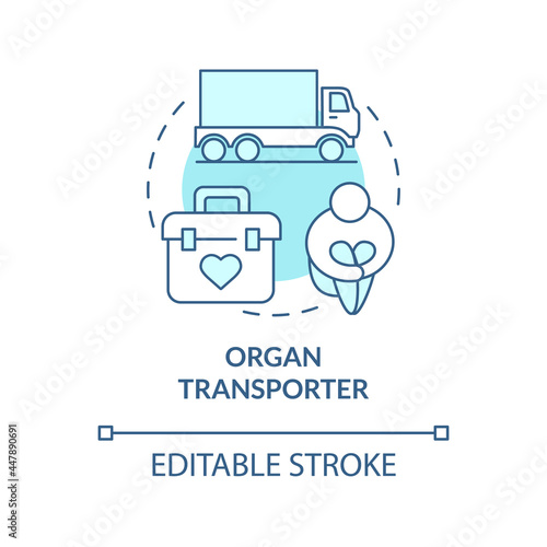 Organ transporter blue concept icon. International organ smuggling abstract idea thin line illustration. Black market sale and purchase. Vector isolated outline color drawing. Editable stroke