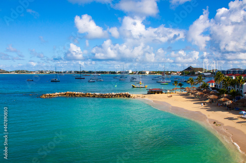 exotic  beach on the island caribbean sea , palm trees and yellow sand © galina