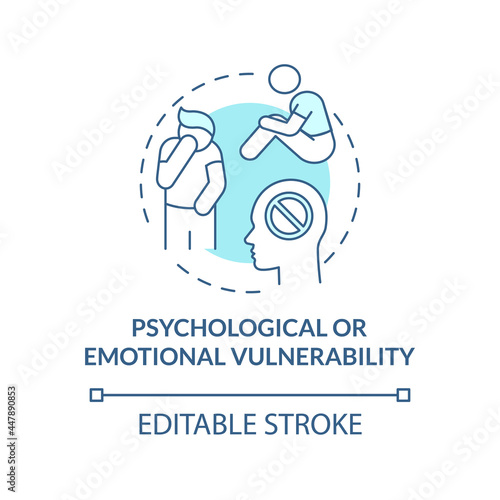 Psychological, emotional vulnerability blue concept icon. Psychological consequences abstract idea thin line illustration. Post traumatic stress. Vector isolated outline color drawing. Editable stroke