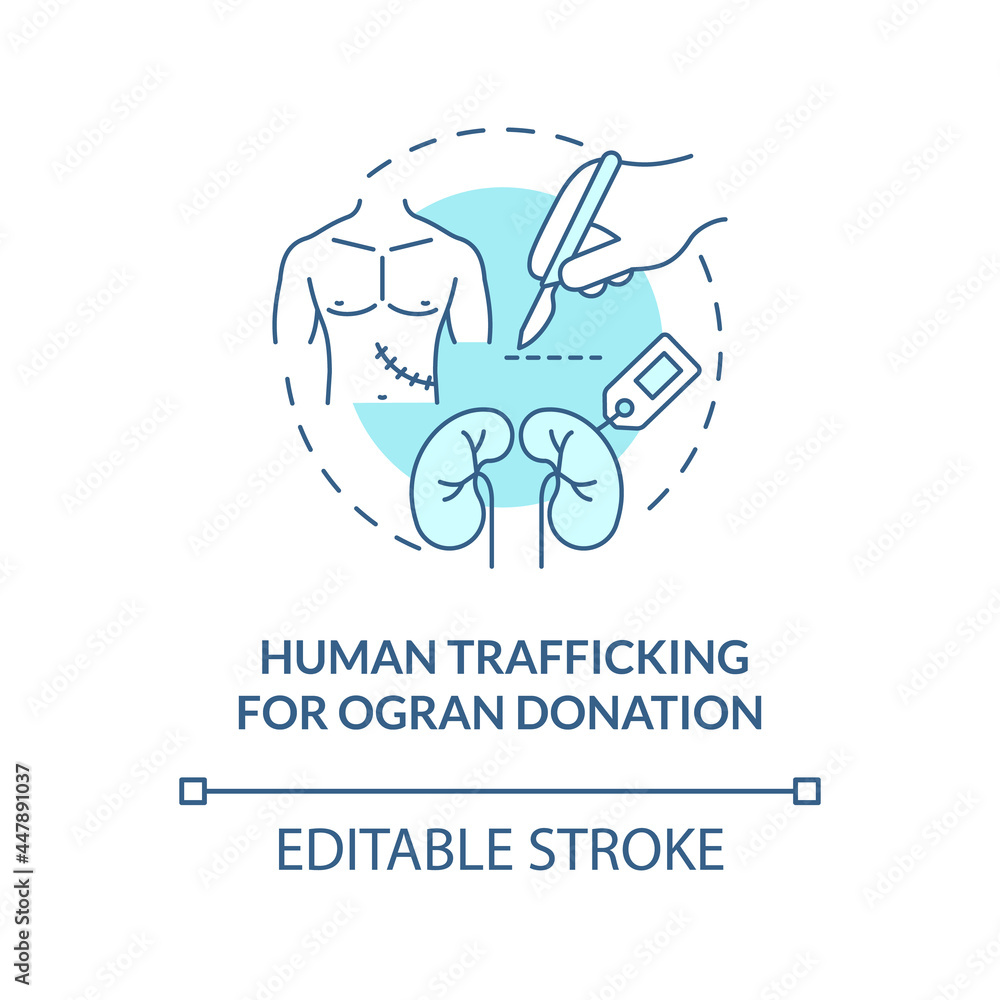Human trade for organ donation blue concept icon. Abduction of human organs abstract idea thin line illustration. Illicit transplant surgery. Vector isolated outline color drawing. Editable stroke