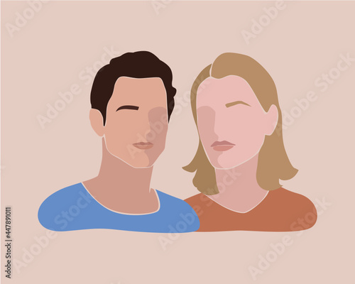 Two male gay vector flat illustration.Face profile of homosexual couple at romantic date. Enamored same sex pair. Concept of free love and tenderness