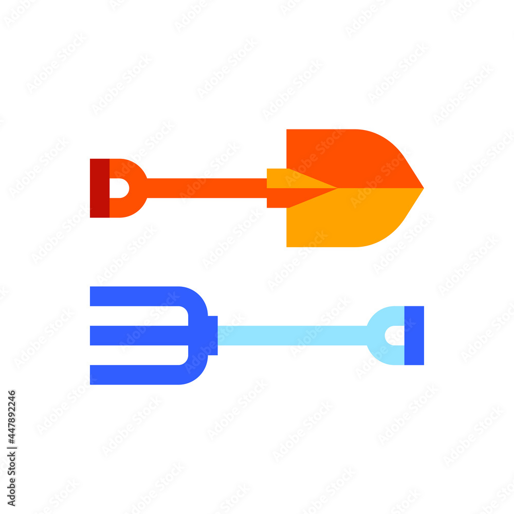 Shovel and rake flat vector icon Shovel and rake flat vector icon