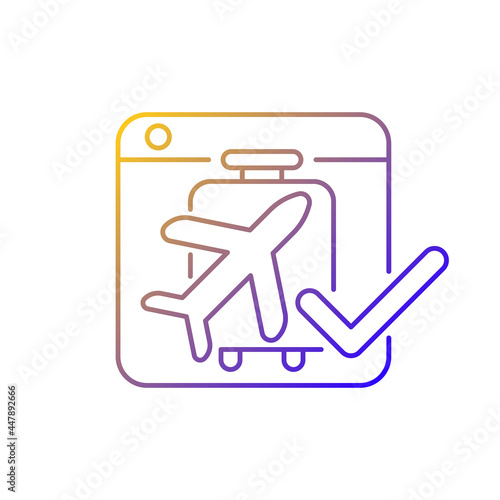 Online booking systems gradient linear vector icon. Self-booking and paying through website. Trip planning. Thin line color symbols. Modern style pictogram. Vector isolated outline drawing