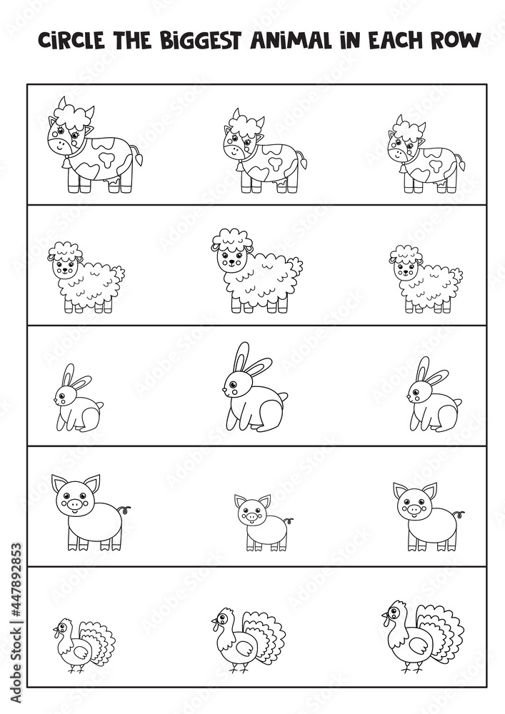 Find the biggest picture of farm animal in each row. Find the biggest picture of farm animal in each row.
