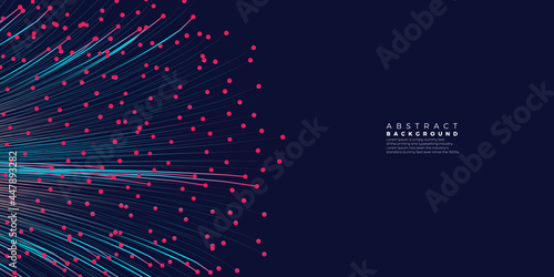 Evolution of data. Vector explosion motion dot lines background. Small particles strive out of center. vector illustration use for quantum technology, digital, science, music, communication.
