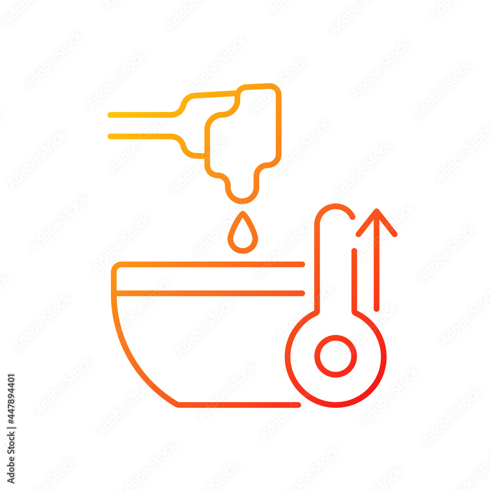 Melt cooking ingredient gradient linear vector icon. High temperature for preparing frosting. Making cream. Thin line color symbols. Modern style pictogram. Vector isolated outline drawing Melt cooking ingredient gradient linear vector icon. High temperature for preparing frosting. Making cream. Thin line color symbols. Modern style pictogram. Vector isolated outline drawing