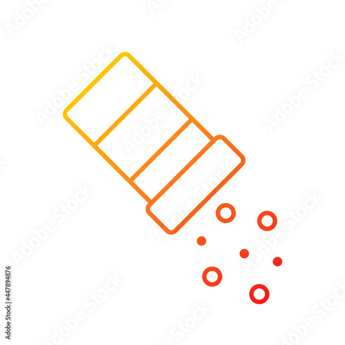 Sprinkle salt gradient linear vector icon. Seasoning dish with pepper. Pouring condiment. Food preparation process. Thin line color symbols. Modern style pictogram. Vector isolated outline drawing