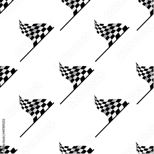 Starting finish Race flags for auto racing, motocross, bicycle races, competitions, championships. Black and white objects seamless pattern. Vector image for sports, championships and champions.