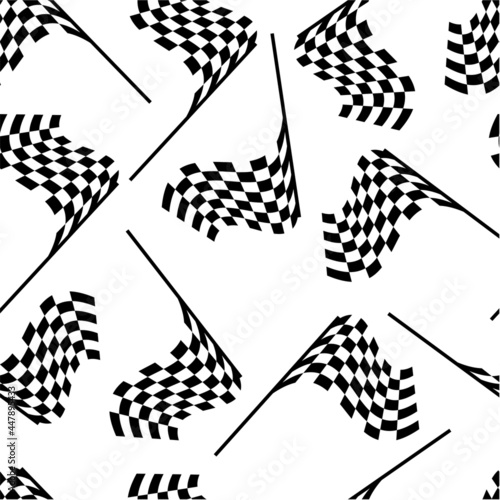 Starting finish Race flags for auto racing, motocross, bicycle races, competitions, championships. Black and white objects seamless pattern. Vector image for sports, championships and champions.