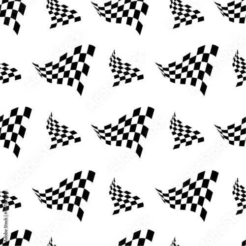 Starting finish Race flags for auto racing, motocross, bicycle races, competitions, championships. Black and white objects seamless pattern. Vector image for sports, championships and champions.