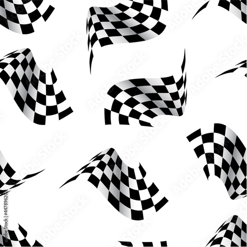 Starting finish Race flags for auto racing, motocross, bicycle races, competitions, championships. Black and white objects seamless pattern. Vector image for sports, championships and champions.
